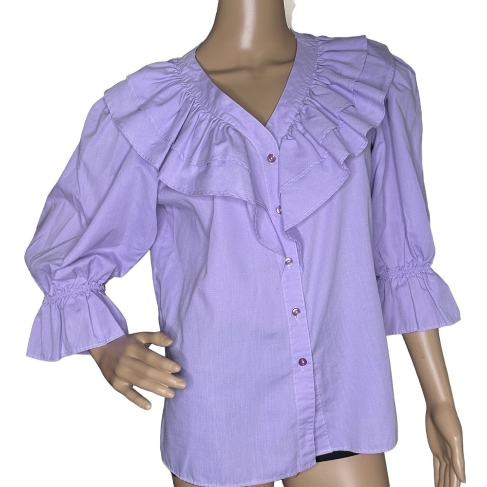 Malco Modes purple ruffle button down, medium